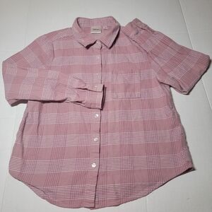Disney Pink Plaid Womens Junior Button-Down Long Sleeve Size‎ SM